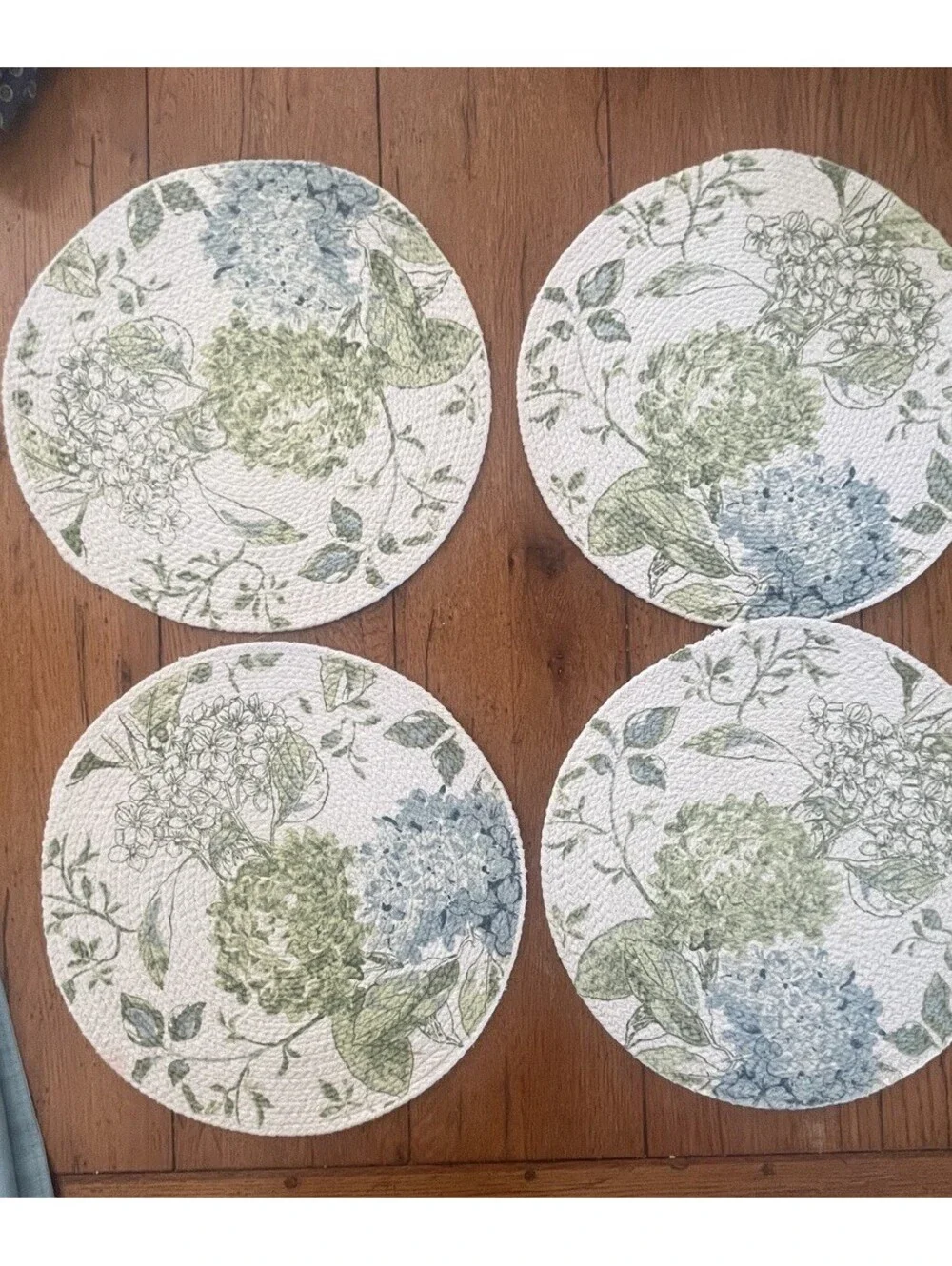 Martha Stewart Placemat Hydrangea Flower Pattern Woven Cotton Set Of 4  Lt Blue